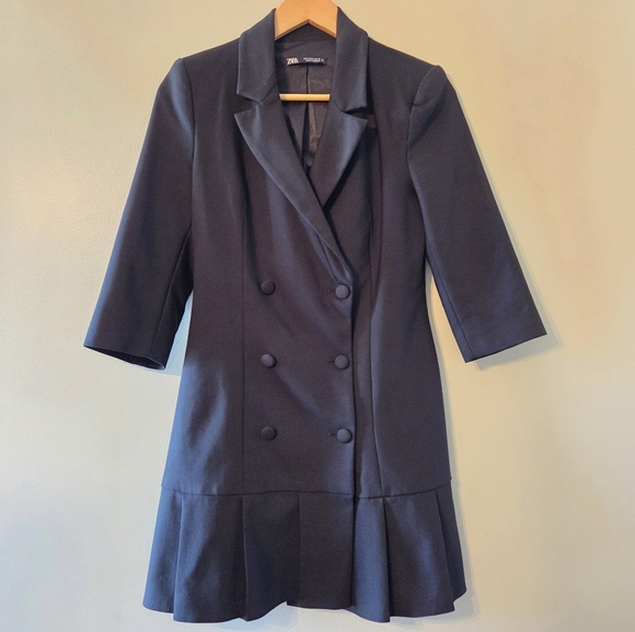 Zara Women's Double Breasted Feminine Blazer Dress Mini Casual Black Size Small. - Picture 6 of 12